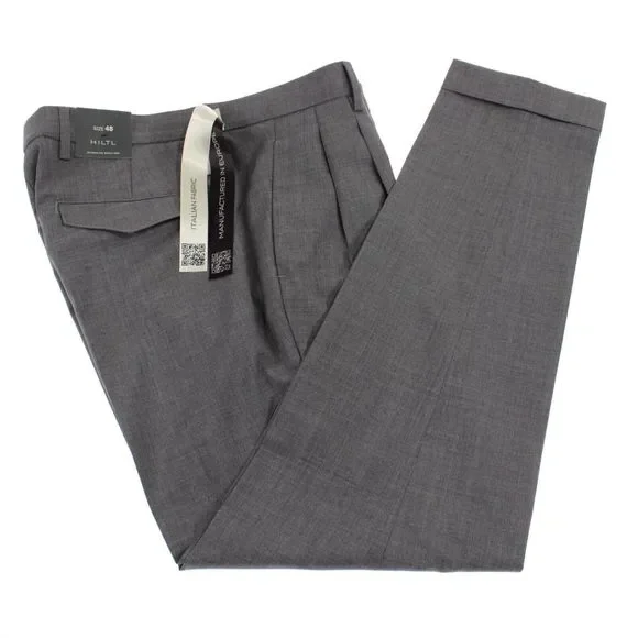 Hiltl NWT Pleated Dress Pants Size 48 32 US Tarmac Solid Gray 100% Wool